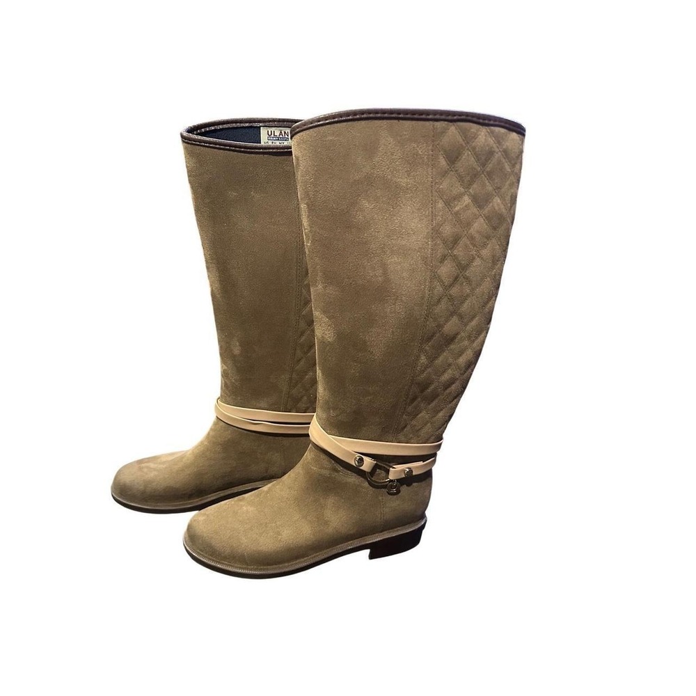 Ulan Rainy Steps Olive Green Quilted Waterproof Tall Rain Boots Womens 8